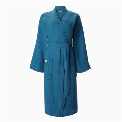 Халат женский муслиновый LoveLife, размер 42-44, синий, хлопок, 4-сл, 235 г/м²
