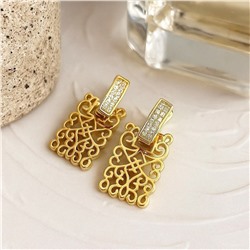 Серьги ажурные со стразами, висячие, цвет покрытия лимонная позолота, арт.313.225
