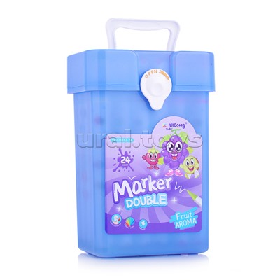 Набор скетчмаркеров DUO арома Yalong, 24 цв, основные,пулевид./клиновид 1-4 мм, сечение корпуса треугольник, пласт. пенал с ручкой