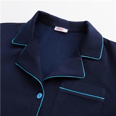 Пижама женская (рубашка, шорты) MINAKU: Light touch, синяя, размер 52