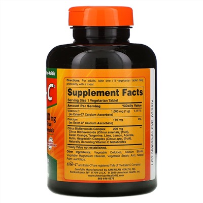 American Health, Ester-C с цитрусовыми биофлавоноидами, 1000 мг, 180 вегетарианских таблеток