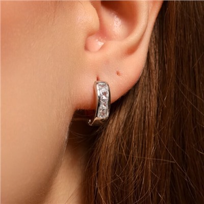 Серьги кольца дорожка ювелирная бижутерия покрытие посеребрение, вставка: фианиты, цвет: прозрачный, арт.213.465