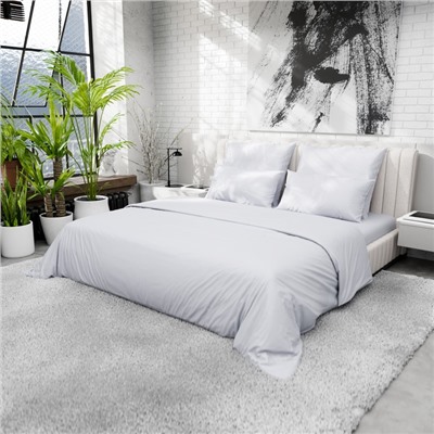 Пододеяльник 2-спальный «Этель», 175×220 см, светло-серый, сатин