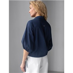 Укороченная блузка с рукавами буфами и с кулиской по низу из эластичного хлопка