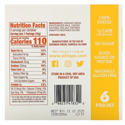 Whisps, Cheddar Cheese Crisps, Snack Packs, 6 Pouches, 0.63 oz (18 g) Each