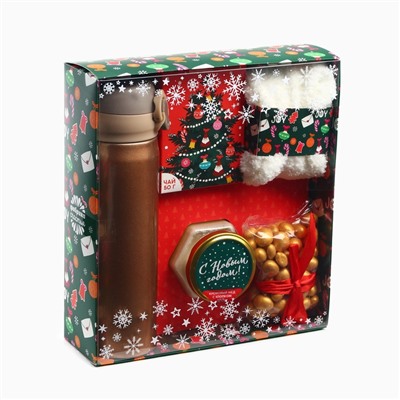 Подарочный набор новогодний «Веселья в новом году»: чай со вкусом лесных ягод 50 г, крем-мед хлопковый 120 г, арахис в шоколадной глазури, 100 г, носки р-р: 36...