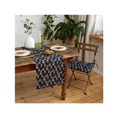 Подушка на стул «Этель» Succulents, 42×42 см, чёрная