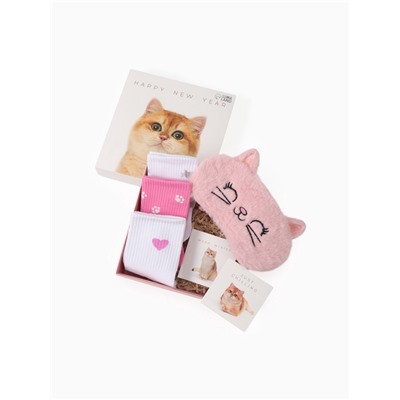 Набор новогодний подарочный KAFTAN «Киса», маска, носки размер 36-39 (23-25 см), открытка 2 шт.
