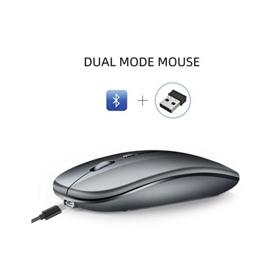 Отличная мышка с Двумя типами подключения Bluetooth + беспроводная с USB,2, подсветка, шикарный глянцевый серый