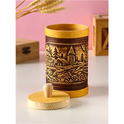 Туес «Деревенька», банка для хранения, береста