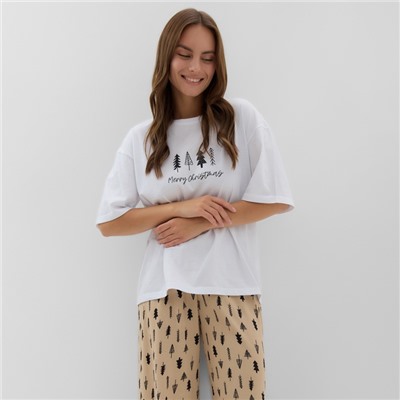 Пижама новогодняя женская (футболка, брюки) KAFTAN «Елки», размер 40-42