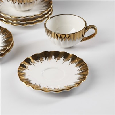 Сервиз чайный «Снежная лавина», 12 предметов: 6 кружек 80 мл, 6 блюдец d=11.2 см, керамика, МИКС