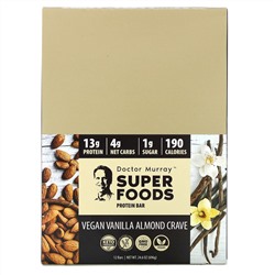Dr. Murray's, Superfoods Protein Bars, Vegan Vanilla Almond Crave , 12 Bars, 2.05 oz (58 g) Each