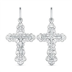 Крест правосланый из серебра с фианитами родированный - Спаси и сохрани, 4 см 925 пробы К3-251р 200