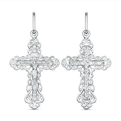 Крест правосланый из серебра с фианитами родированный - Спаси и сохрани, 4 см 925 пробы К3-251р 200