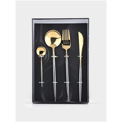 Набор столовых приборов Magistro «Фолк», 4 предмета, нержавеющая сталь, цвет металла золотой, серебряный ручки