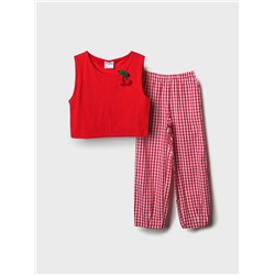 Комплект для девочек: топ трикотажный, брюки текстильные