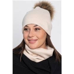 Комплект шапка с помпоном и снуд (молочный) ШПС19-23М