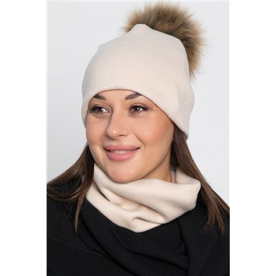 Комплект шапка с помпоном и снуд (молочный) ШПС19-23М