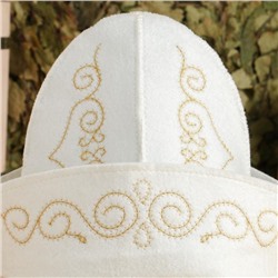 Шапка для бани и сауны, с вышивкой «Казахстанский колпак», полиэфир, шерсть, белая, «Добропаровъ»