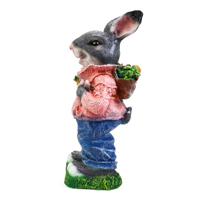 Садовая фигура из полистоуна «Зайка с морковкой и рюкзаком», 40×14×18 см