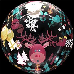 Шар (20''/51 см) Сфера 3D, Deco Bubble, Новогодний микс, Прозрачный, Кристалл, 1 шт. в упак.