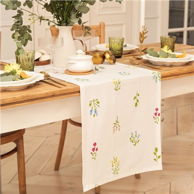 Дорожка на стол Этель «Цветочек» 40×146 см, саржа 190 г/м², 100% хлопок, белая