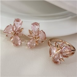 Комплект ювелирной бижутерии коллекция "Дубай" серьги и кольцо 18 р, покрытие позолота, вставка: стекло, цвет: розовый, арт.215.557-18