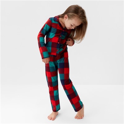 Пижама детская новогодняя (рубашка и брюки) KAFTAN Xmas mood, размер 30 (98-104 см), красно-зелёная