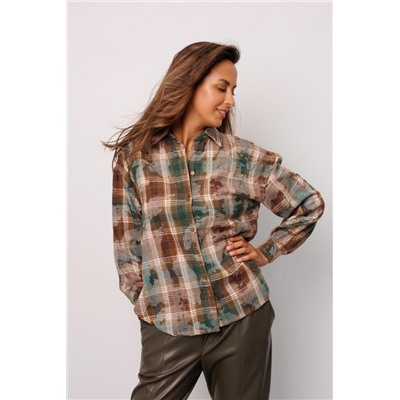 Рубашка в клетку с длинным рукавом 418 (Хаки клетка)