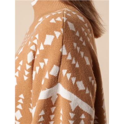 Свитер с боковыми разрезами жаккардовой вязки с кашемиром