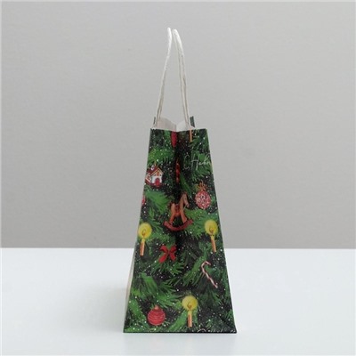 Пакет подарочный новогодний крафтовый «Новогодняя ёлочка», 22×25×12 см