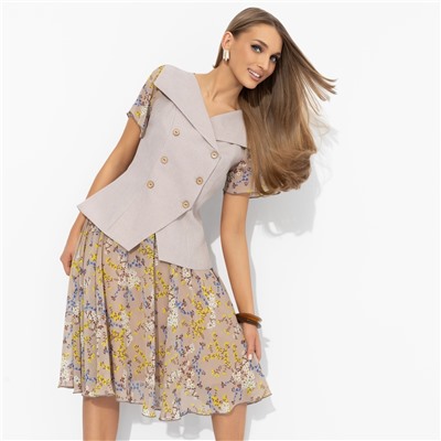 Костюм с юбкой комбинированный, Сияние уверенности ( 2 в 1, бежевый)