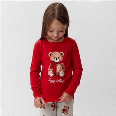 Пижама детская (лонгслив и брюки) KAFTAN «Мишка в шарфе» размер 28 (86-92 см)