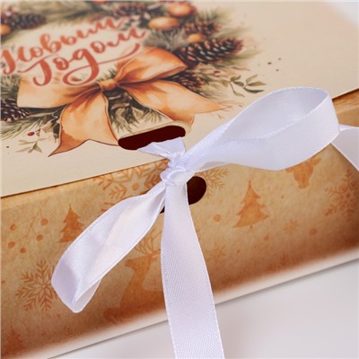 Коробка подарочная новогодняя складная, упаковка, «Олени и снежинки», 16×12×5 см