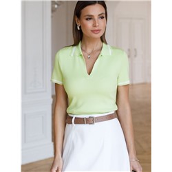 Джемпер с воротником-поло с коротким рукавом тонкой вязки из вискозы