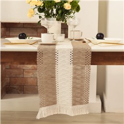 Дорожка «Этель. Сканди узор», коричневая, 32×150 см, 50% хлопок, 50% лён