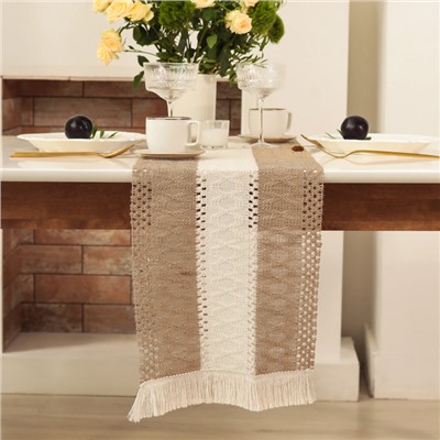 Дорожка «Этель. Сканди узор», коричневая, 32×150 см, 50% хлопок, 50% лён