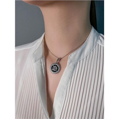 Подвеска Звезда Руси кулон славянский оберег с натуральным камнем чёрный агат чернёное серебро 925 пробы 4102017 Звезда Руси