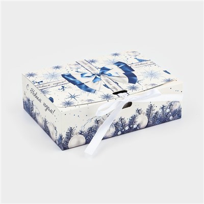 Коробка подарочная новогодняя складная двухсторонняя «Синяя сказка», 16.5×12×5 см