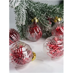 Ёлочные игрушки «Бринцзе», шары новогодние, d=6 см, набор 6 шт., красный/прозрачный