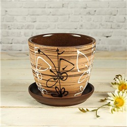 Горшок для цветов «Витраж», 1 л, d=15 см, h=13 см, керамика, с поддоном, коричневый