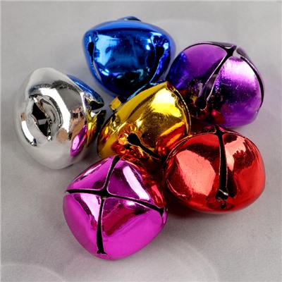 Бубенчики, набор 12 шт., размер 1 шт. — 2.5×2.5 см, цвет красный, жёлтый, розовый, синий, серебряный