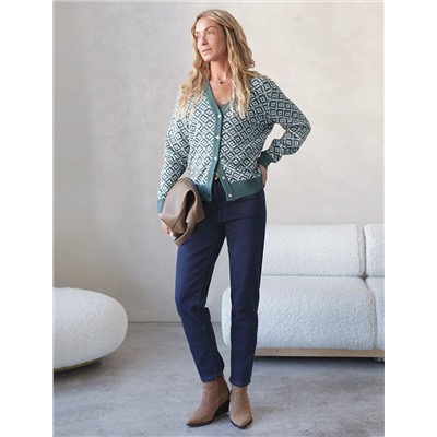 Джинсы mom-fit из эластичного денима на флисе