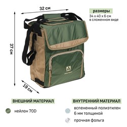 Термосумка «Арктика» на молнии, объём 20 л, с люком, зелёная