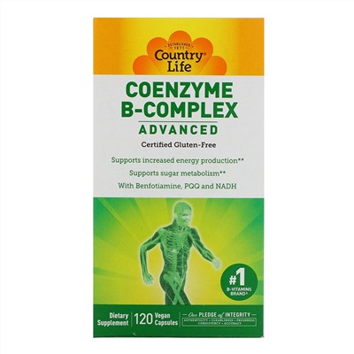 Country Life, комплекс коэнзимов группы B, улучшенная формула, 120 веганских капсул