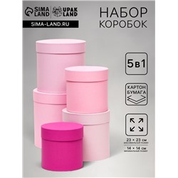 Набор шляпных подарочных коробок 5 в 1« Феерия», розовый, 23×23 - 14×14 см