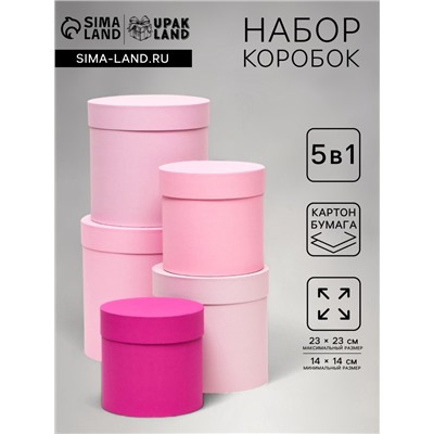 Набор шляпных подарочных коробок 5 в 1« Феерия», розовый, 23×23 - 14×14 см