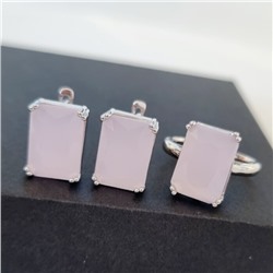 Комплект ювелирная бижутерия серьги и кольцо 17 р, покрытие: посеребрение, вставка: фианиты, цвет: розовый матовый, арт.313.024-17