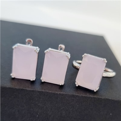 Комплект ювелирная бижутерия серьги и кольцо 19 р, покрытие: посеребрение, вставка: фианиты, цвет: розовый матовый, арт.313.024-19